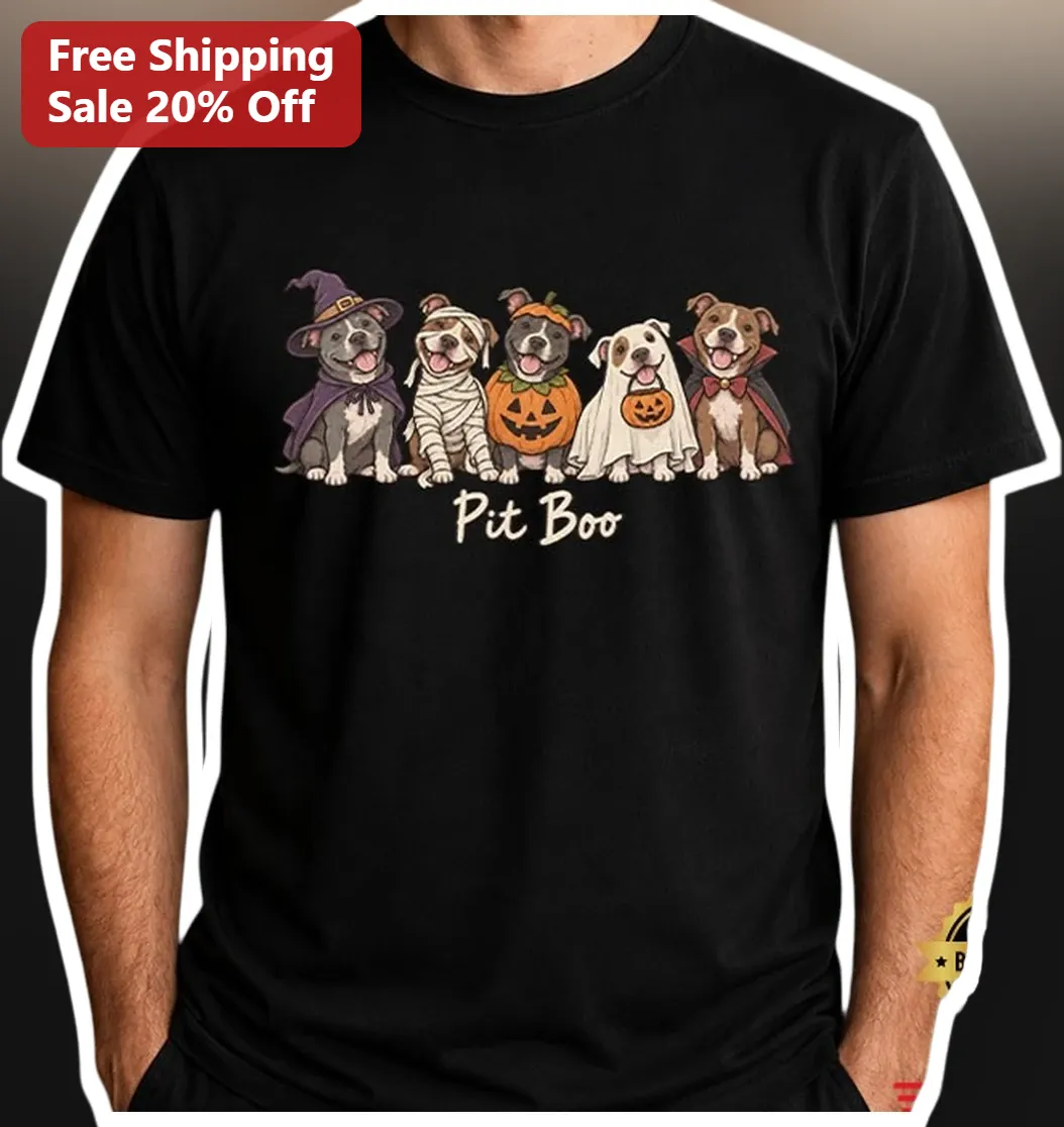 Pit Boo Halloween Costume Pitbull Tee Cute Spooky Dog Mom Gift Black T-Shirt