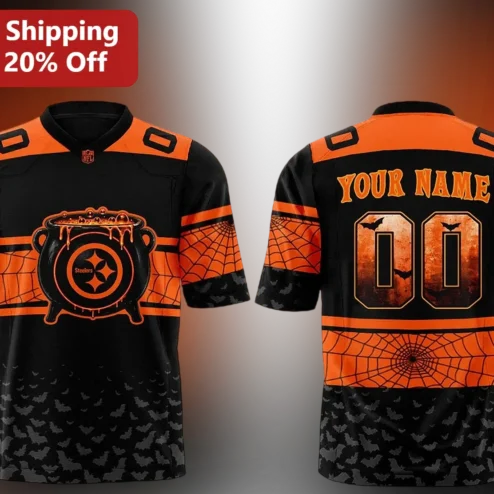 Steelers Halloween Jersey Black Orange Spiderweb Bat Camo Cauldron NFL Fan Gear