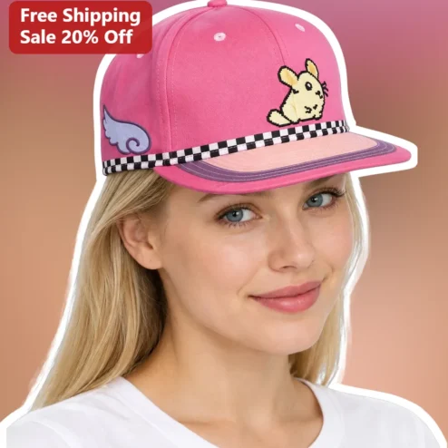 Pixel Art Rabbit Cap Retro Kawaii Bunny Baseball Hat Pink Checkered Brim Gamer Gift