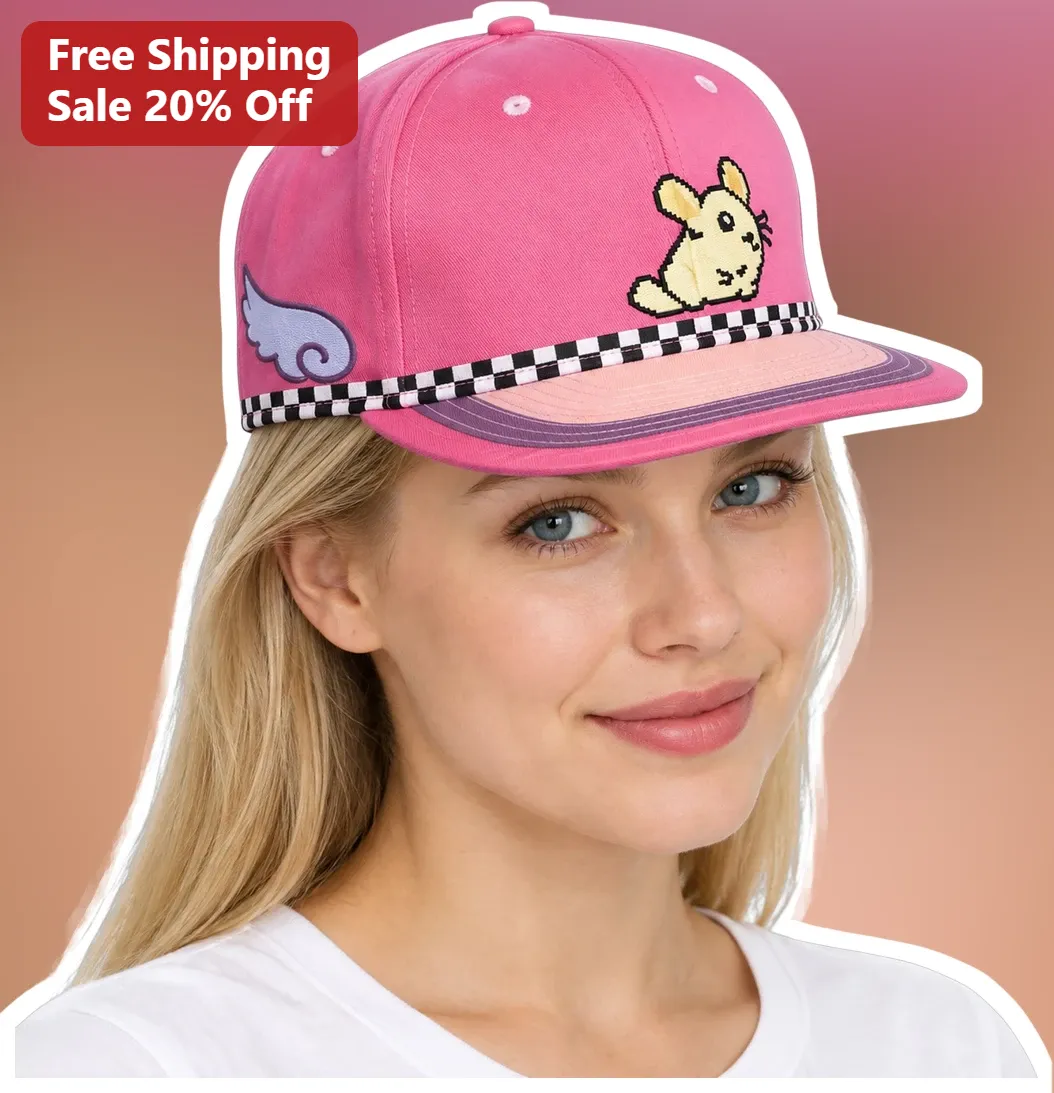 Pixel Art Rabbit Cap Retro Kawaii Bunny Baseball Hat Pink Checkered Brim Gamer Gift