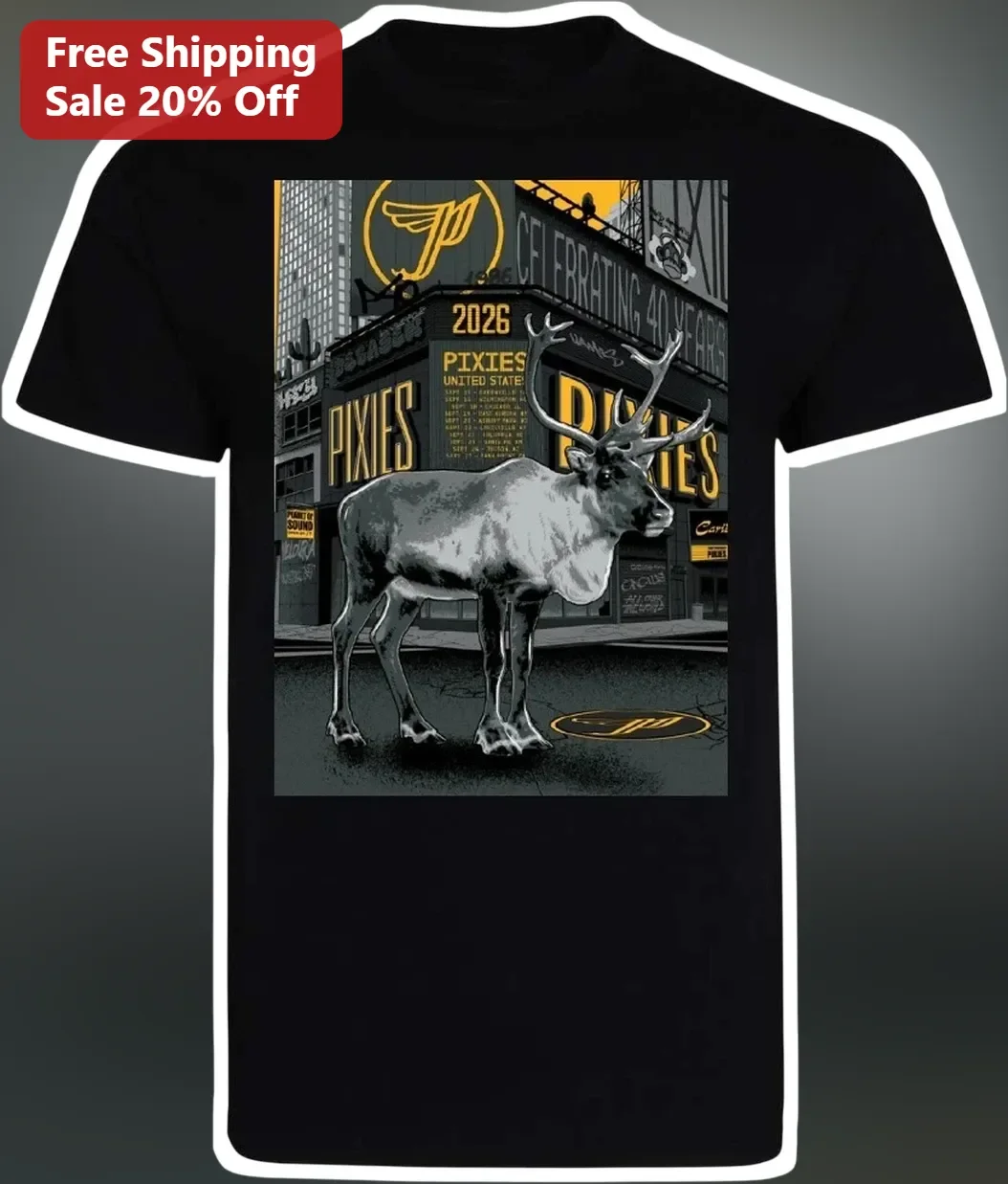 Pixies Celebrating 40 Years Tee P40 Anniversary Tour Graphic Shirt