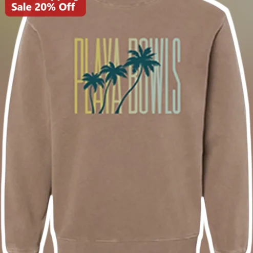 Playa Bowls Sweatshirt Retro Coastal Palm Tree Crewneck Beach Lifestyle Apparel