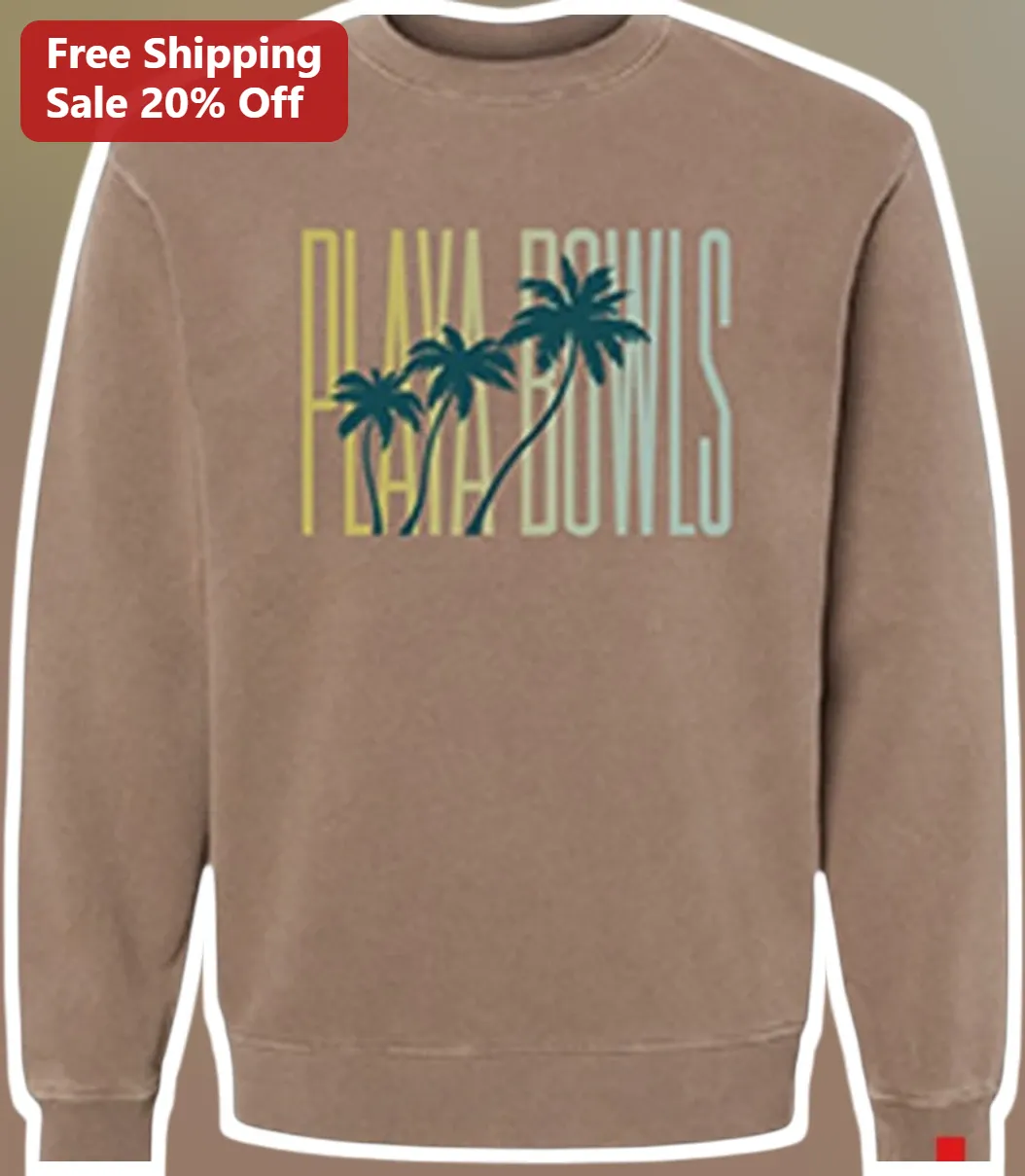 Playa Bowls Sweatshirt Retro Coastal Palm Tree Crewneck Beach Lifestyle Apparel