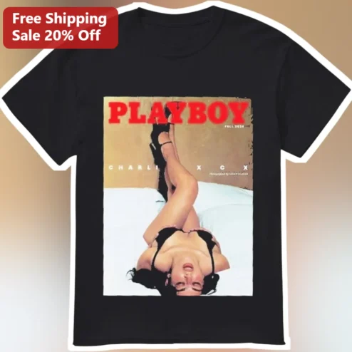 Playboy Tee Charli XCX Vintage Magazine Cover Graphic T-Shirt Black Cotton
