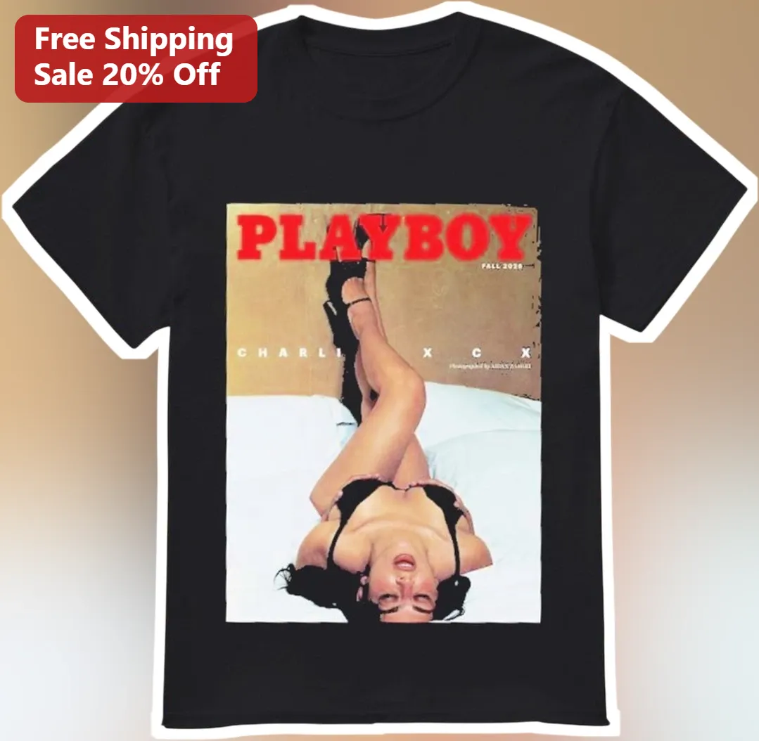 Playboy Tee Charli XCX Vintage Magazine Cover Graphic T-Shirt Black Cotton