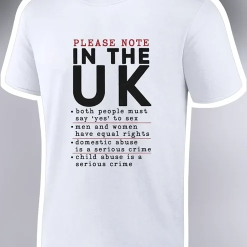 Please Note In The UK Consent Equality And Human Rights Awareness Graphic Tee