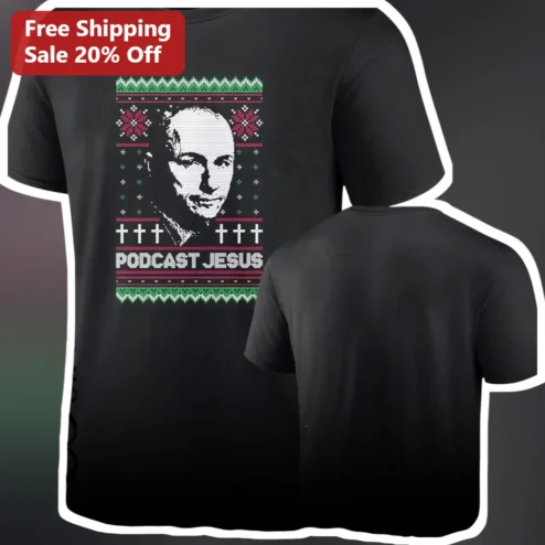 Podcast Jesus Tee Joe Rogan Pixel Art Ugly Christmas Sweater Graphic Shirt