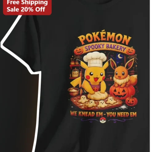 Pokémon Spooky Bakery We Knead Em You Need Em Halloween Tee Pikachu Eevee Gift