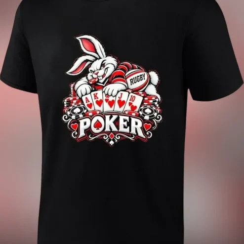 Poker Tee Bunny Royal Flush Graphic Shirt for Poker Run Players and Gambling Fans
