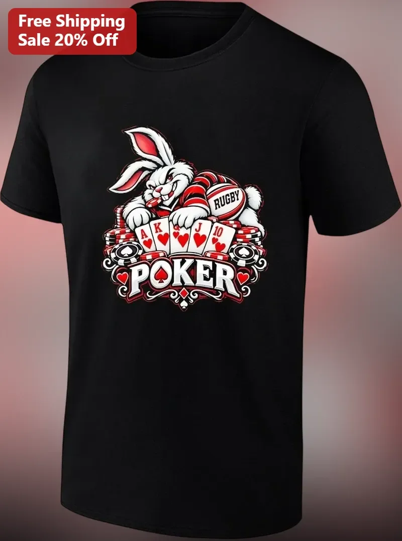 Poker Tee Bunny Royal Flush Graphic Shirt for Poker Run Players and Gambling Fans