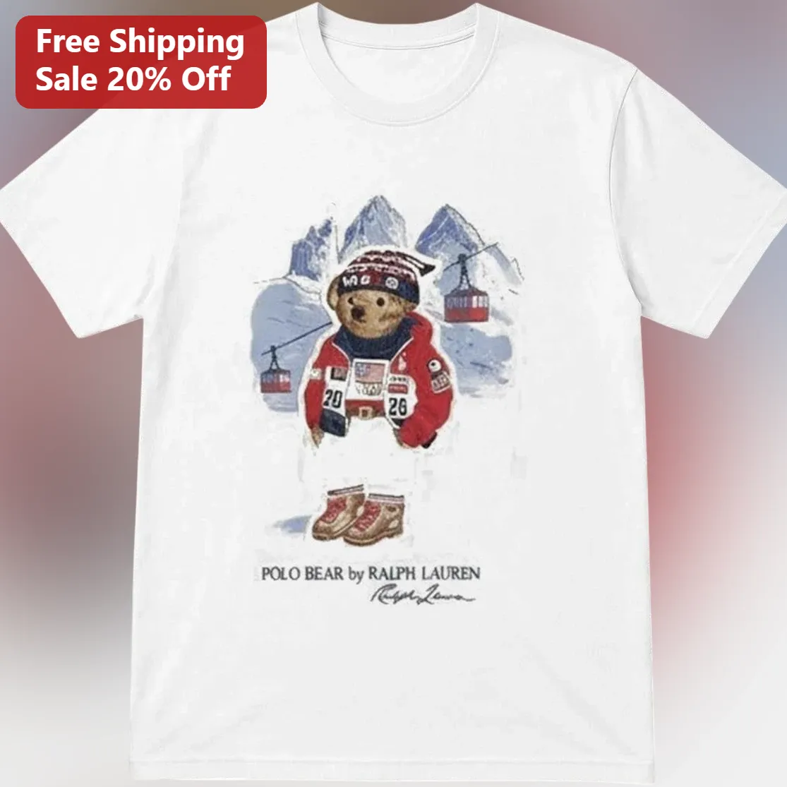 Polo Bear Winter Ski Tee Ralph Lauren Style Graphic T-Shirt for Men Women