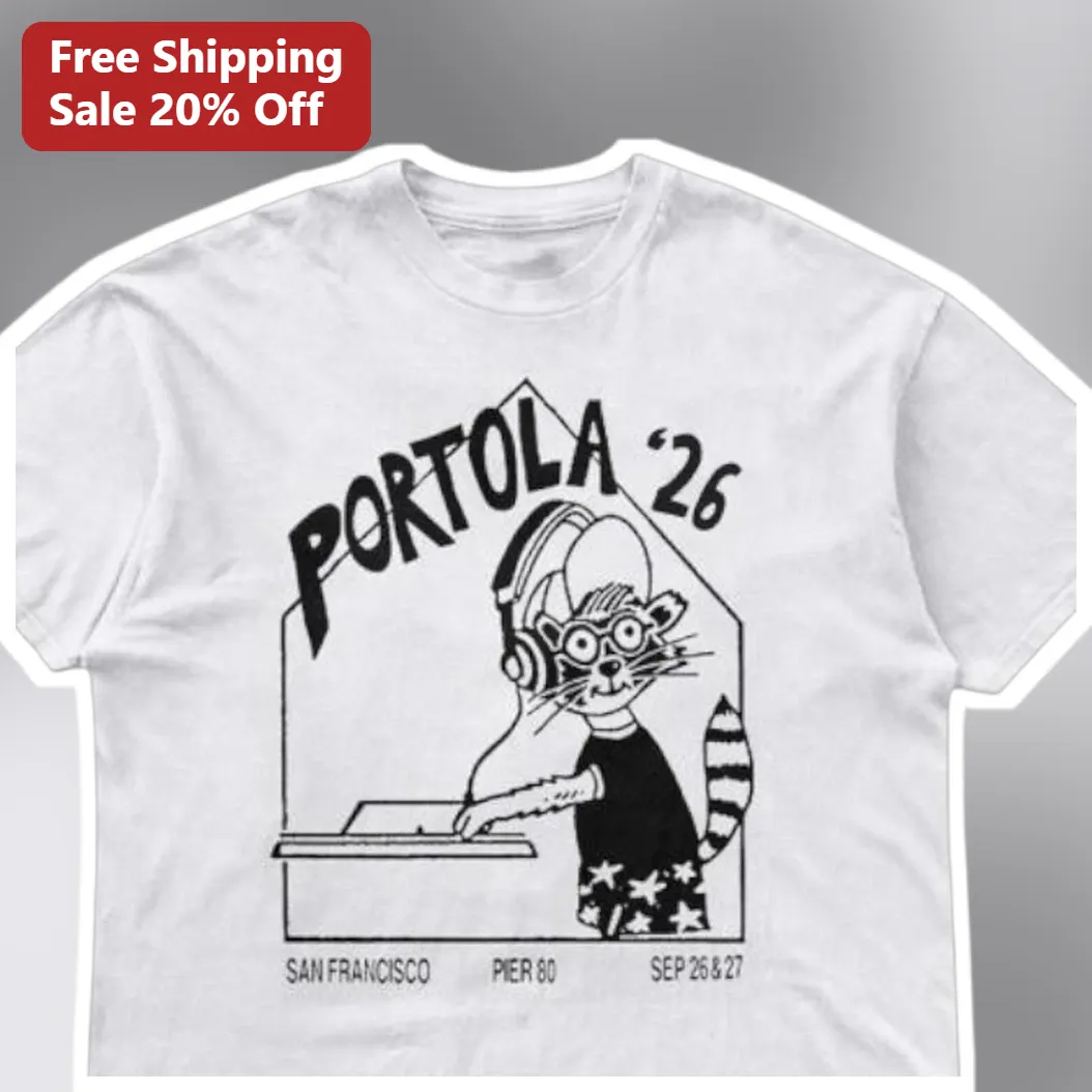 Portola '26 San Francisco Pier 80 Tee, Retro DJ Raccoon Music Festival September 26 27 Concert Merch