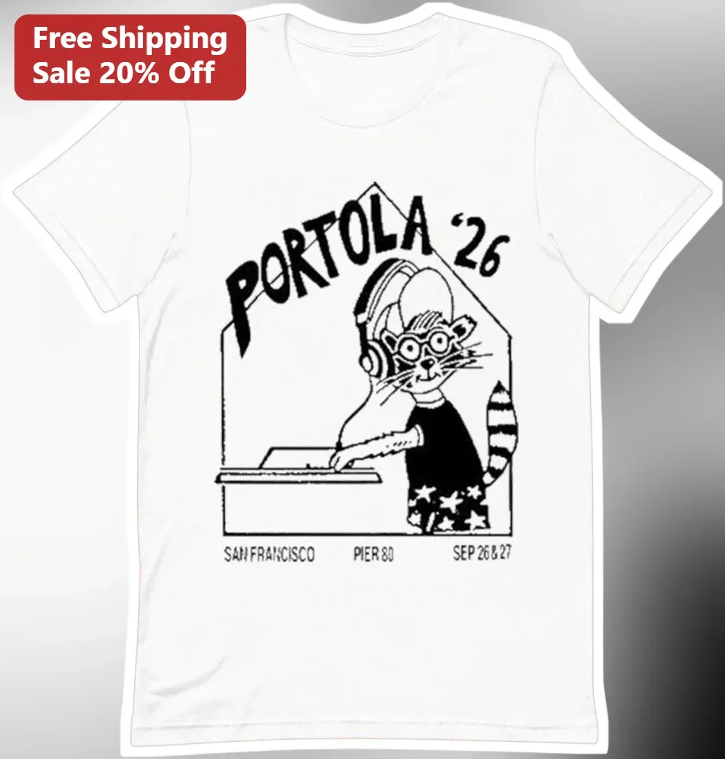 Portola '26 Tee DJ Cat Graphic T-Shirt San Francisco Music Festival Merch