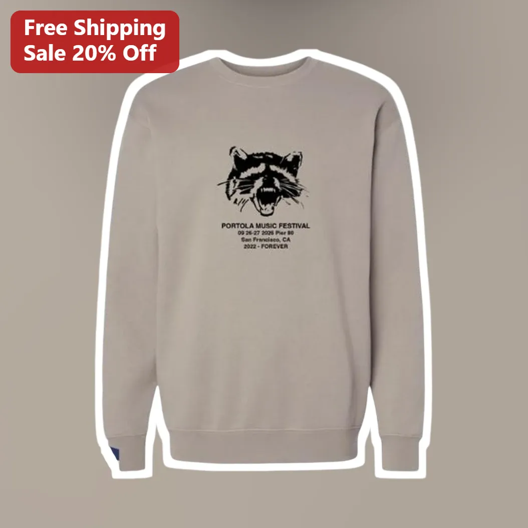 Portola Music Festival 2026 Raccoon Sweatshirt Pier 80 San Francisco Concert Merch
