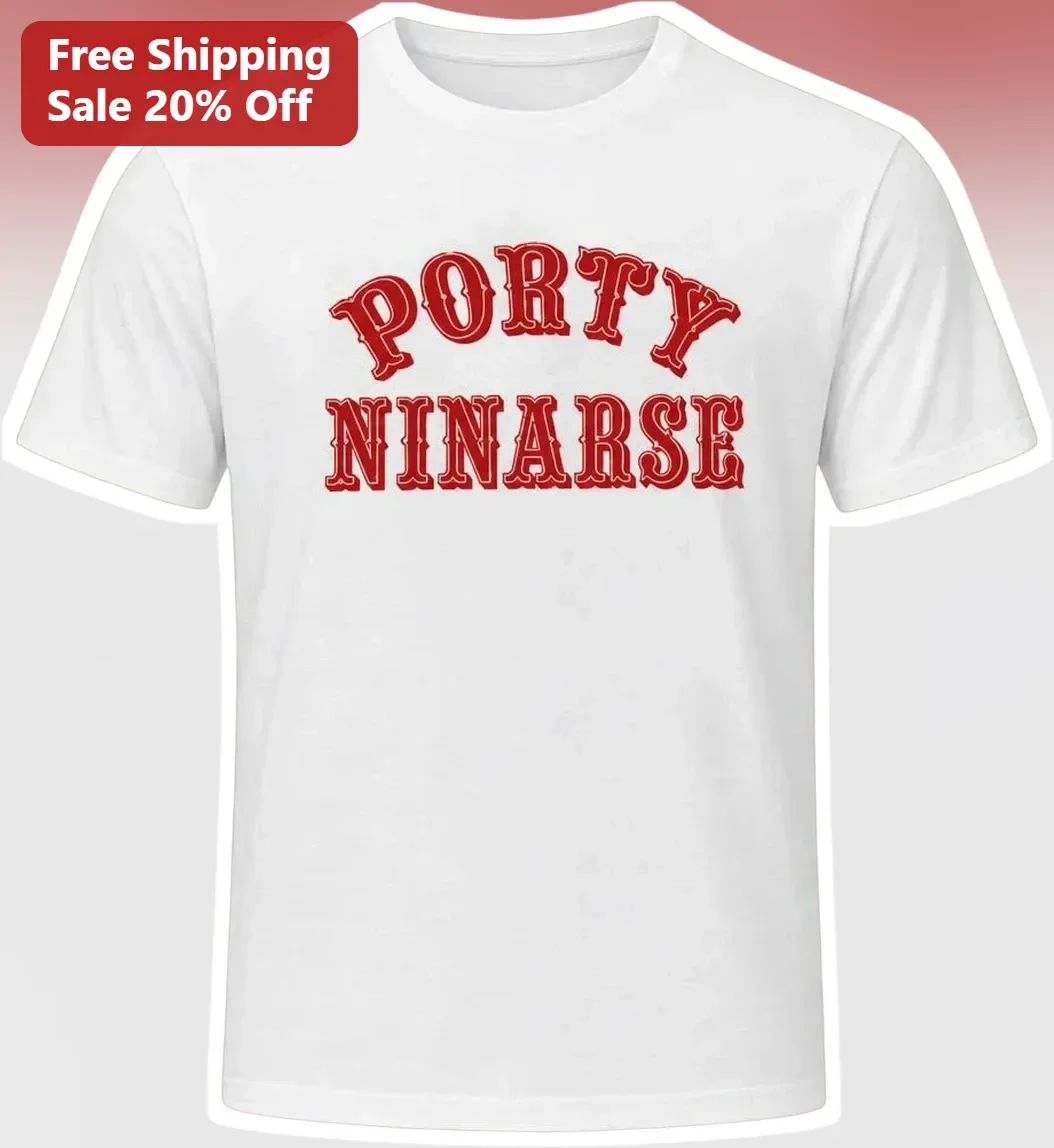Porty Ninarse Tee Retro Collegiate Vintage Typography Graphic T-Shirt Unisex Cotton