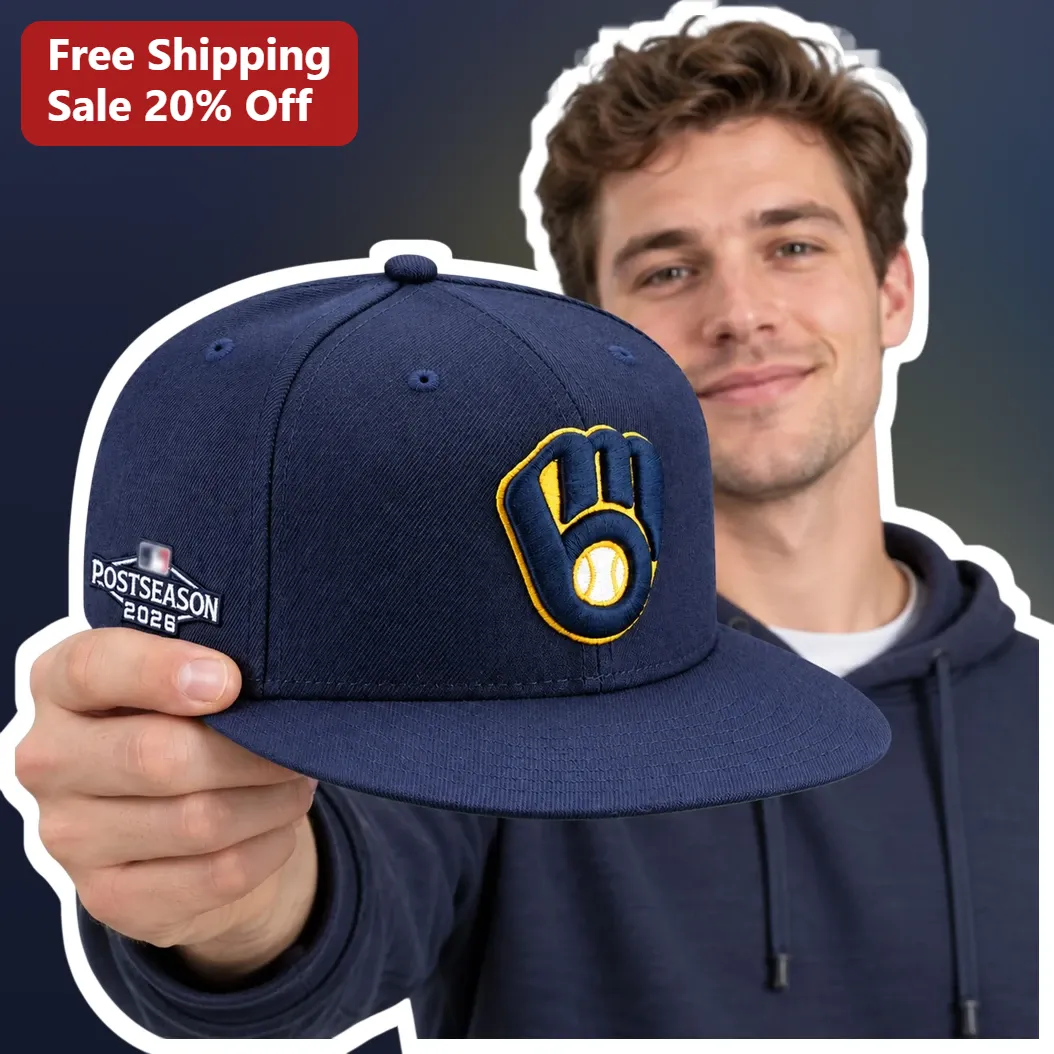 POSTSEASON 2026 Hat Milwaukee Brewers Baseball Cap Navy Blue Embroidered Logo Snapback Fan Gear