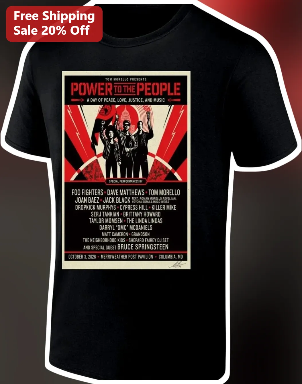 Power To The People Festival Tee Tom Morello Peace Love Justice Music Vintage Concert Graphic Shirt