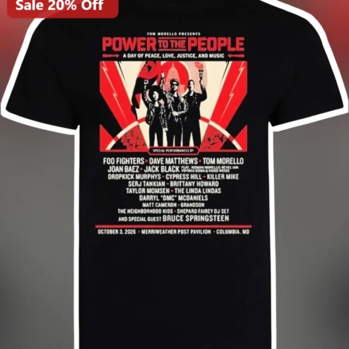 Power to the People Peace Love Justice Music Tom Morello Vintage Rock Concert Graphic Tee