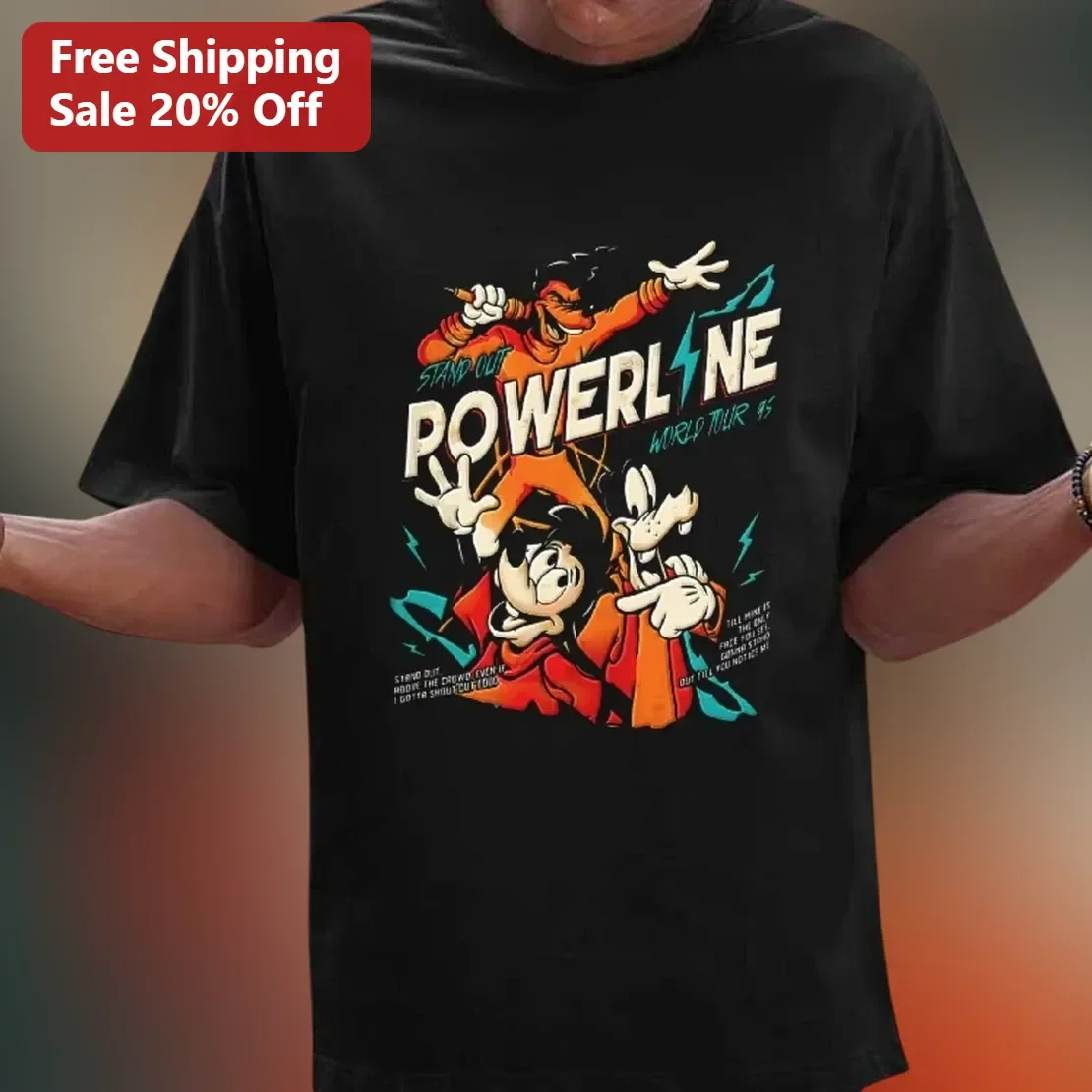 Powerline Stand Out Graphic Tee Disney Retro Rock Band Shirt
