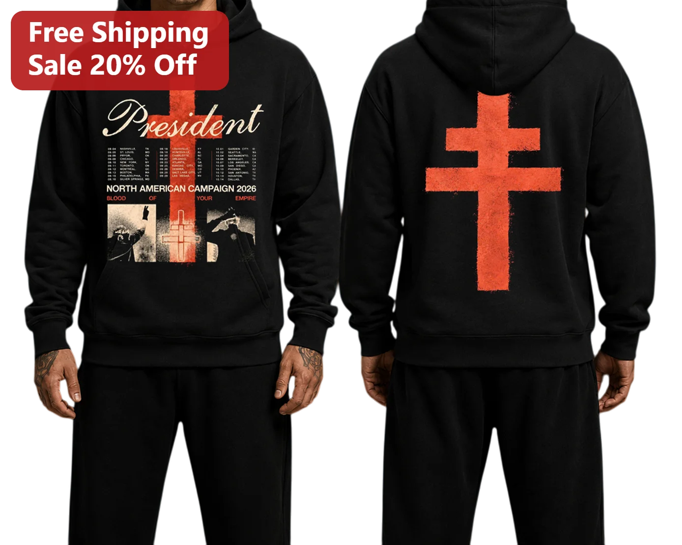 President Blood of Your Empire Hoodie Kanye West North American Campaign 2026 Vintage Tour Merch