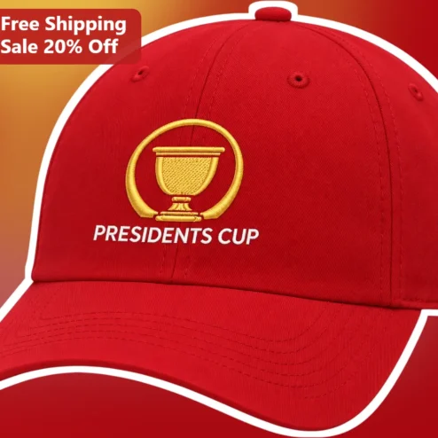 Presidents Cup Golf Hat Team USA Red Baseball Cap Embroidered Sports Fan Merchandise