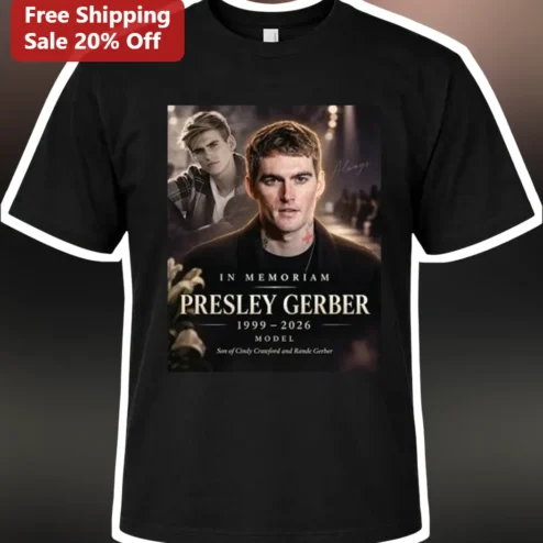 Presley Gerber In Memoriam Memorial Tribute Tee Son of Cindy Crawford and Rande Gerber Model