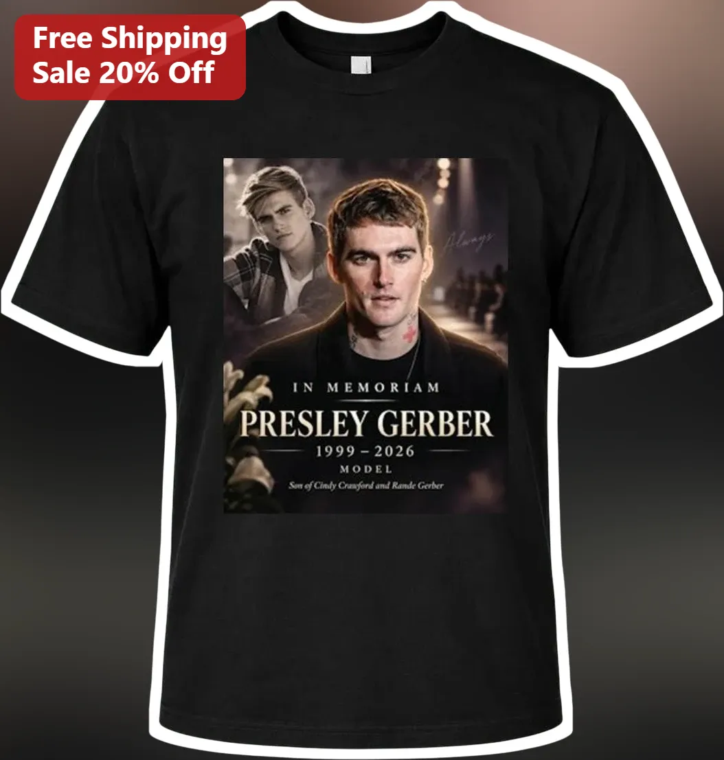 Presley Gerber In Memoriam Memorial Tribute Tee Son of Cindy Crawford and Rande Gerber Model