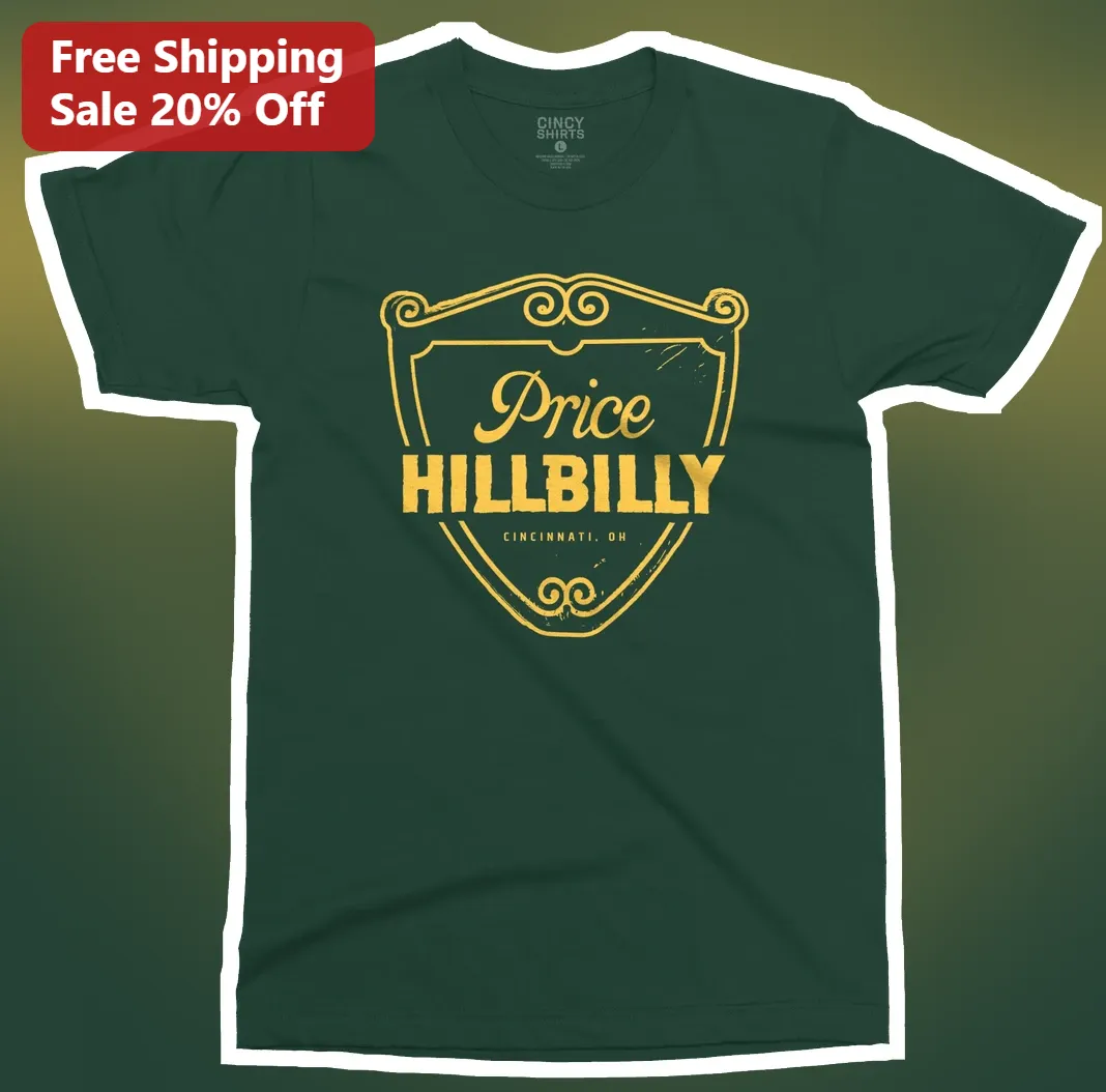 Price Hillbilly Vintage Crest Tee Cincinnati OH Neighborhood Pride Retro Badge Graphic Shirt