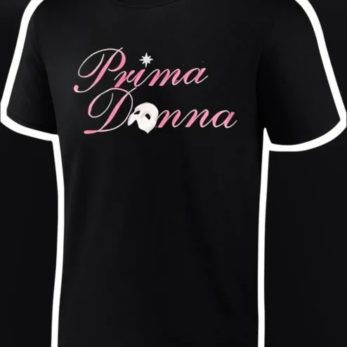 Prima Donna Tee Women's Black Cotton Shirt with Comedy Mask Design for Theater Actors and Drama Students
