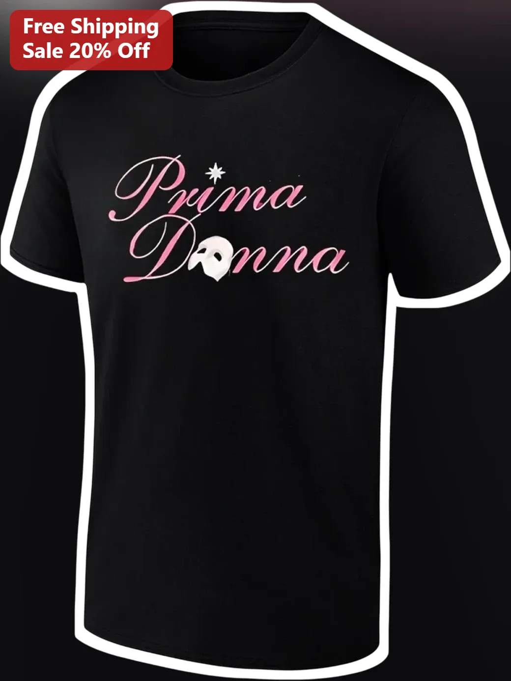 Prima Donna Tee Women's Black Cotton Shirt with Comedy Mask Design for Theater Actors and Drama Students