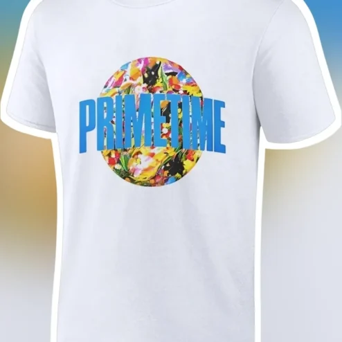 Primetime Floral Abstract Graphic Tee Retro Modern Colorful Typography Shirt