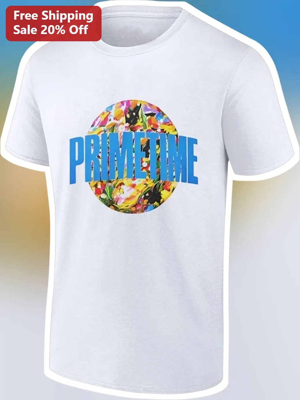 Primetime Floral Abstract Graphic Tee Retro Modern Colorful Typography Shirt