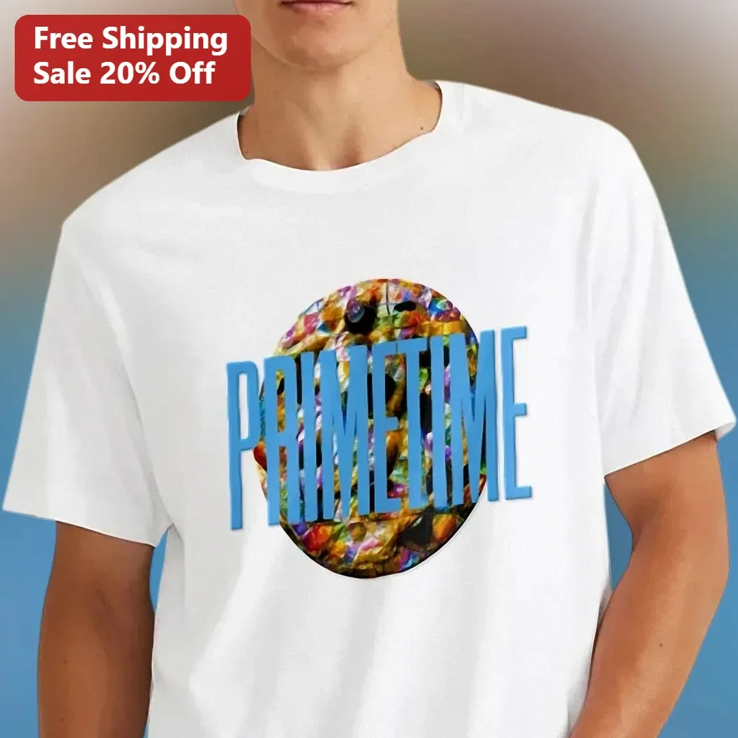 PRIMETIME Tee Bold Typography Graphic T-Shirt Colorful Abstract Circle Design Streetwear Apparel