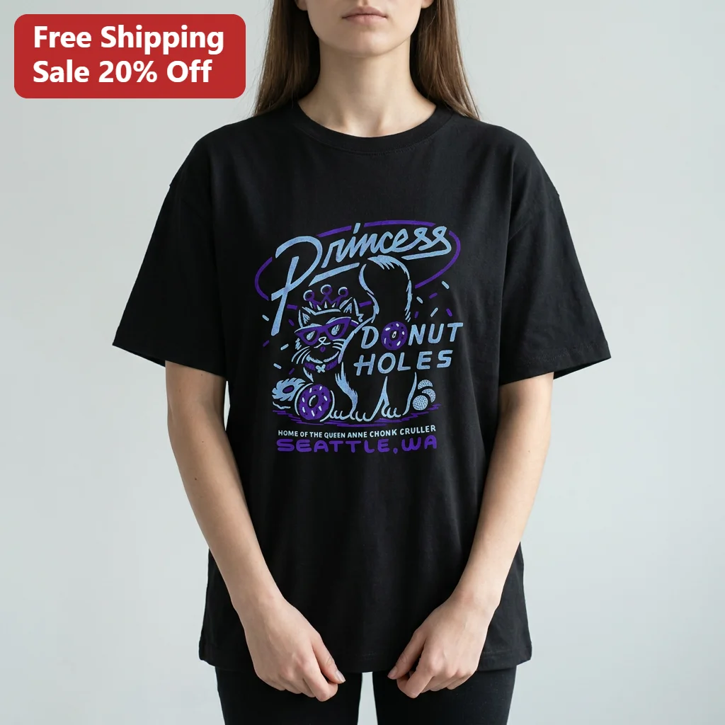 Princess Donut Holes Queen Anne Chonk Cruller Seattle WA Tee, Funny Cat Graphic T-Shirt Gift