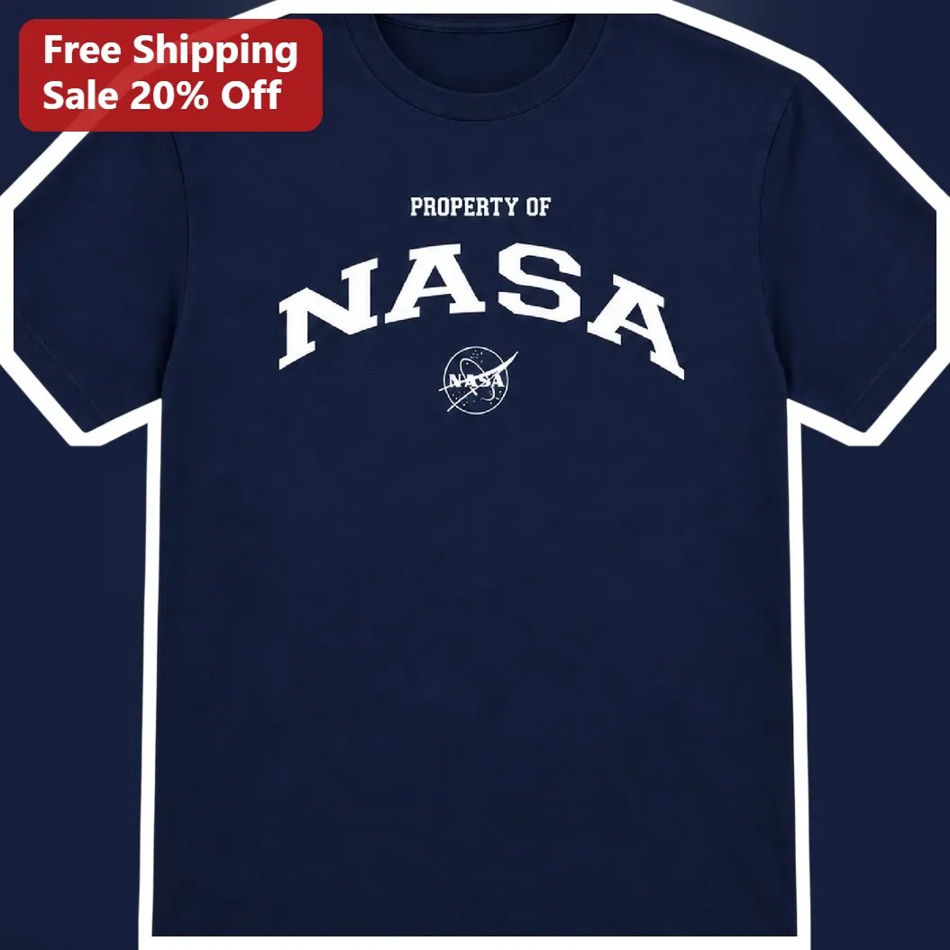Property of NASA Retro Collegiate Graphic Tee Navy Blue Space Agency Apparel Gift