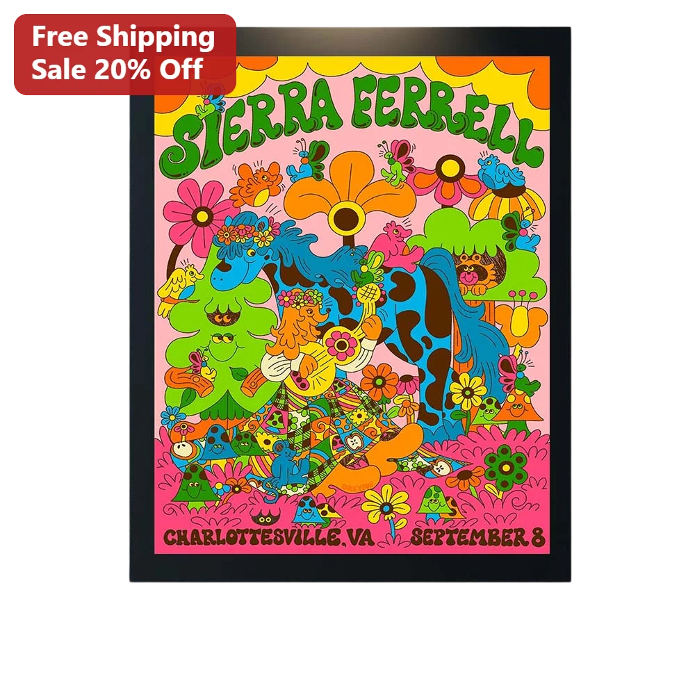 Psychedelic Cow Guitar Art Print Poster Retro Hippie Music Wall Decor Gift for Fans