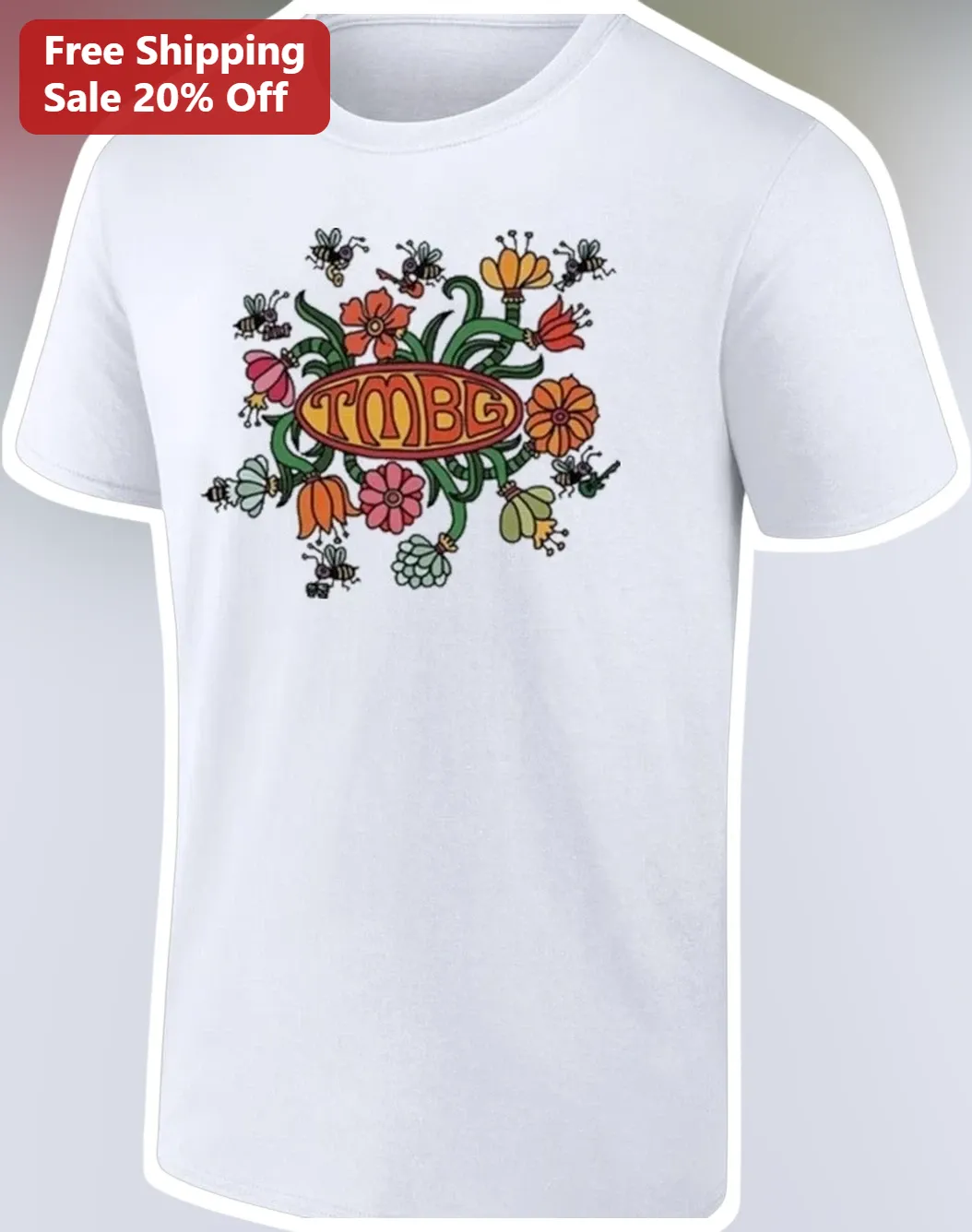 Psychedelic Floral Bee Personalized Initials Tee Retro Hippie Botanical Gift for Women Men