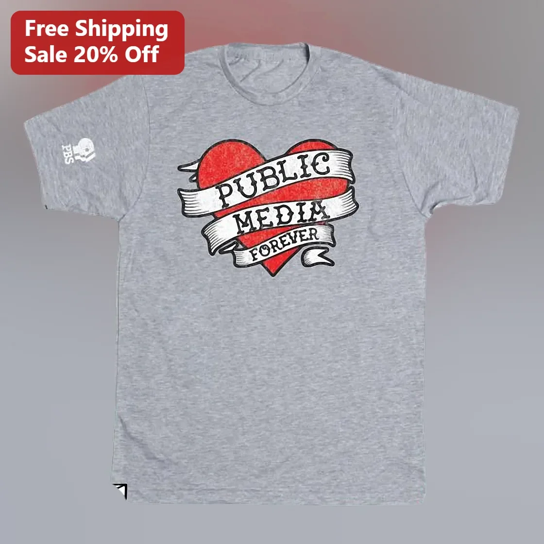 Public Media Forever Vintage Tattoo Heart Graphic Tee for Podcast Fans