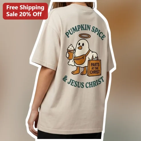 Pumpkin Spice And Jesus Christ Graphic Tee Funny Christian Fall Gift For Women Men
