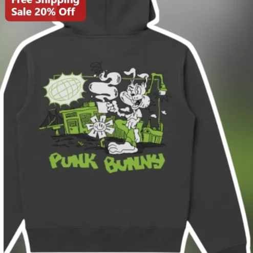 Punk Bunny Hoodie Grunge Retro Cartoon Graphic Sweatshirt for Alternative Streetwear Fans