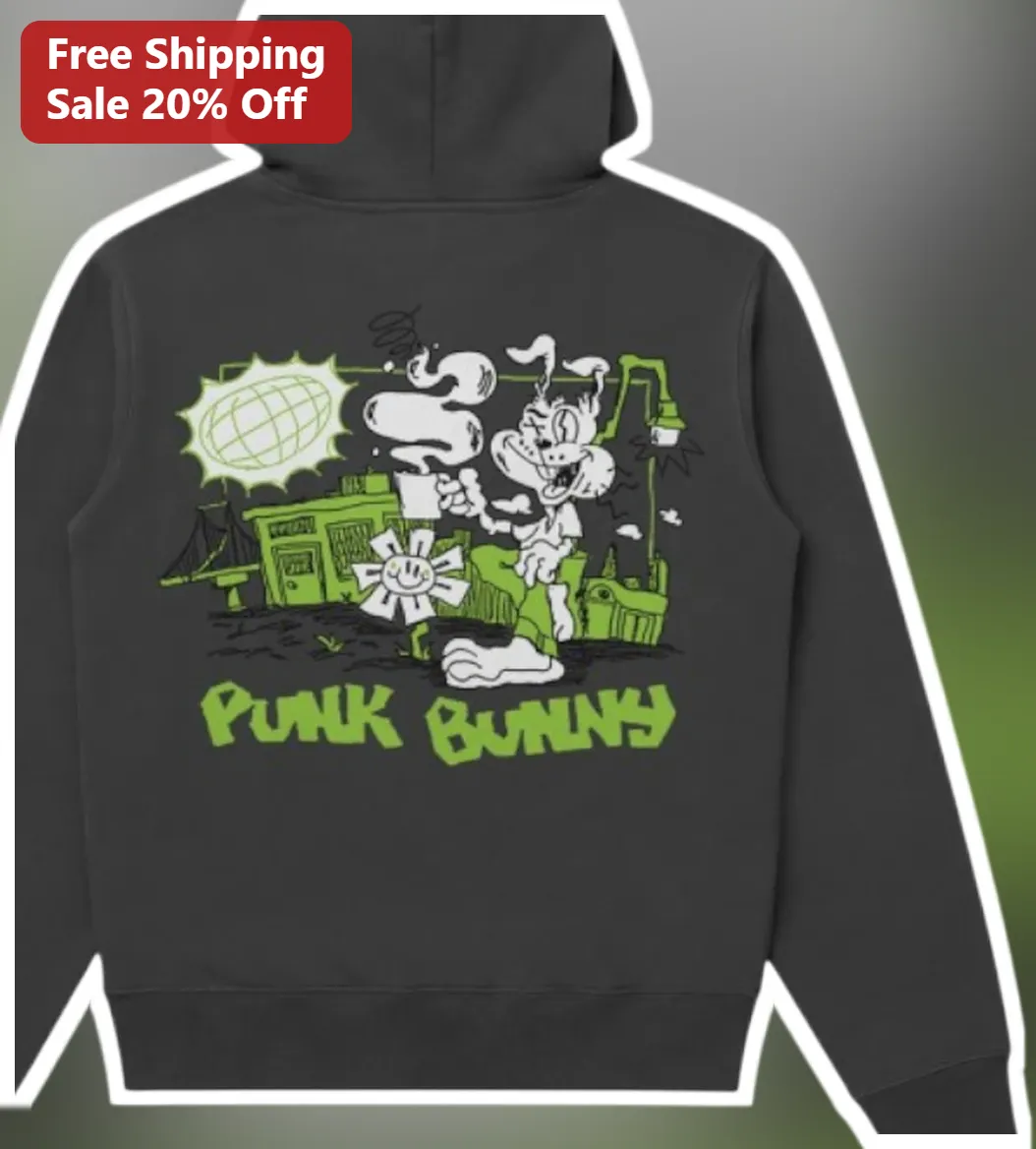 Punk Bunny Hoodie Grunge Retro Cartoon Graphic Sweatshirt for Alternative Streetwear Fans