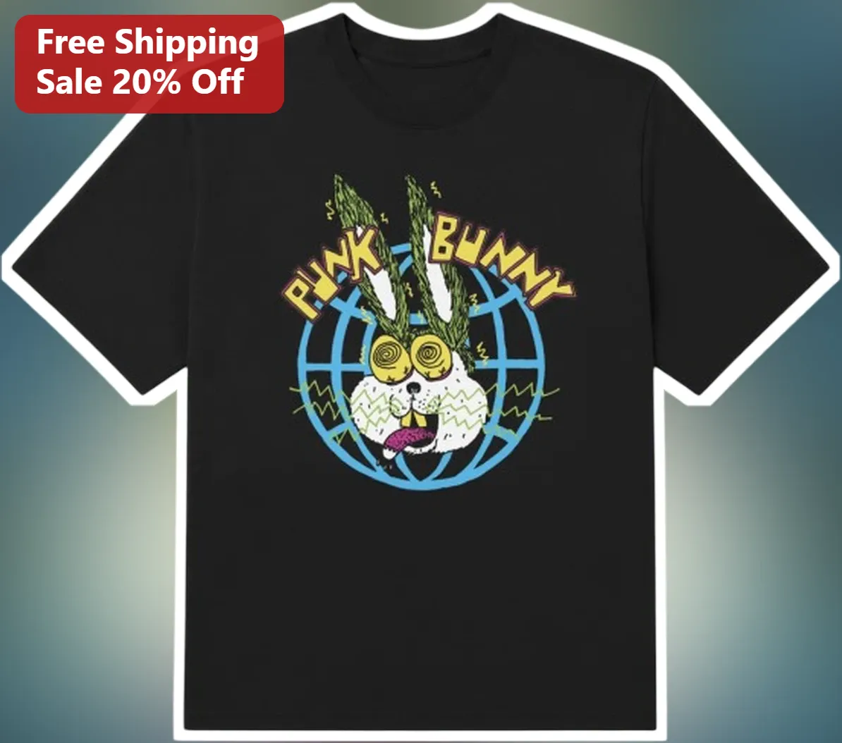 Punk Bunny Tee Psychedelic Cannabis Rabbit Graphic Shirt Stoner Counter Culture Apparel