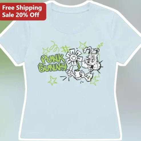 Punk Bunny Tee Y2K Grunge Cartoon Rabbit Graphic T-Shirt for Women Men