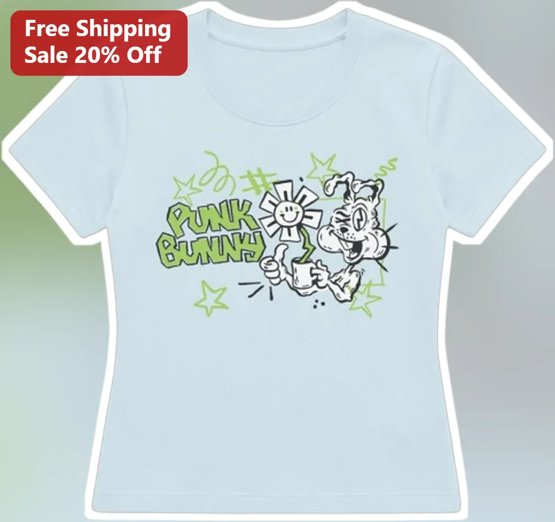 Punk Bunny Tee Y2K Grunge Cartoon Rabbit Graphic T-Shirt for Women Men