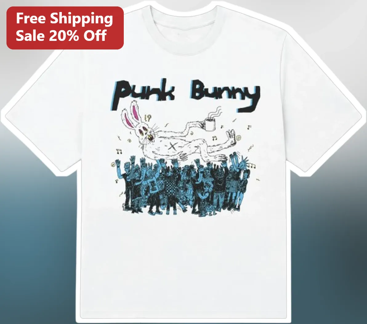 Punk Bunny Tee Zombie Rabbit Mosh Pit Graphic Shirt Alternative Grunge Gift