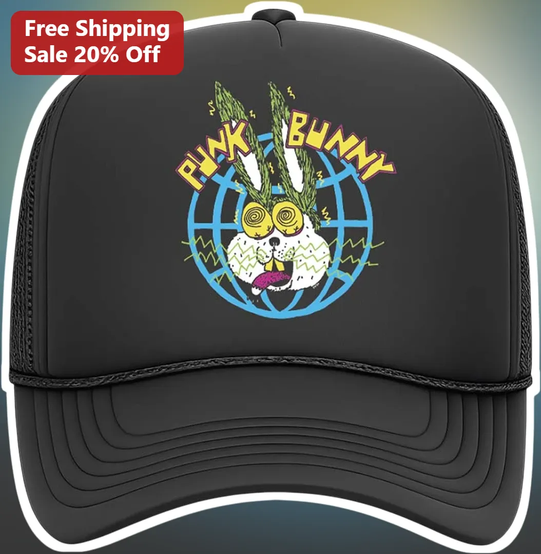 Punk Bunny Trucker Hat Surreal Asparagus Ears Rabbit Graphic Cap