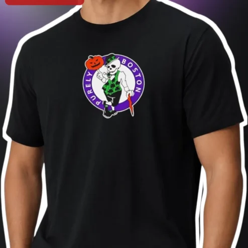 Purely Boston Leprechaun Skeleton Halloween Tee Unisex Graphic T-Shirt