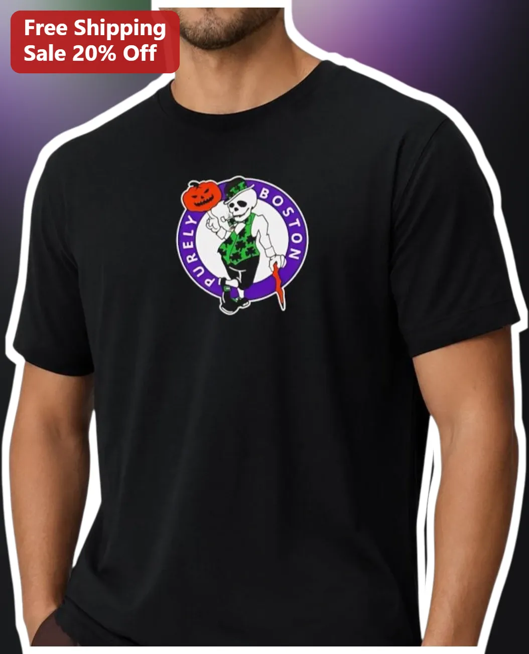 Purely Boston Leprechaun Skeleton Halloween Tee Unisex Graphic T-Shirt
