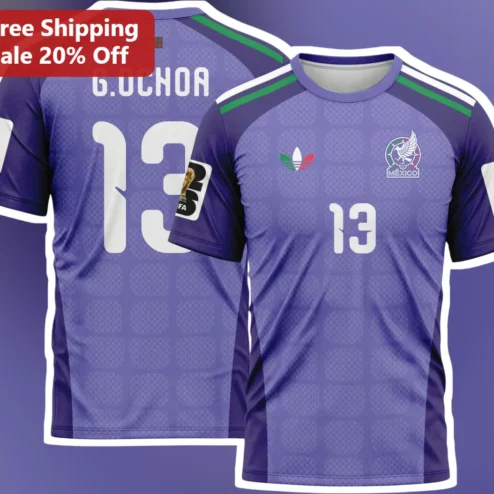 Purple Mexico Soccer Jersey Tee World Cup 2026 Goalkeeper Style Fan Shirt
