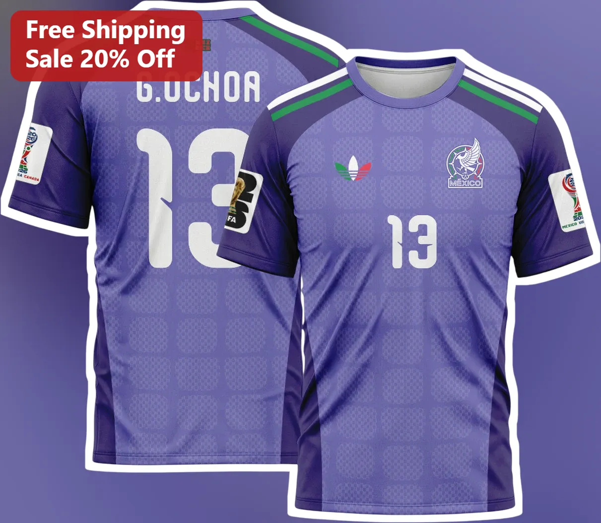 Purple Mexico Soccer Jersey Tee World Cup 2026 Goalkeeper Style Fan Shirt